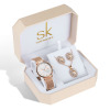 Swiss watch, set, golden gold watch, earrings, ultra thin necklace, chain, pink gold, gift set