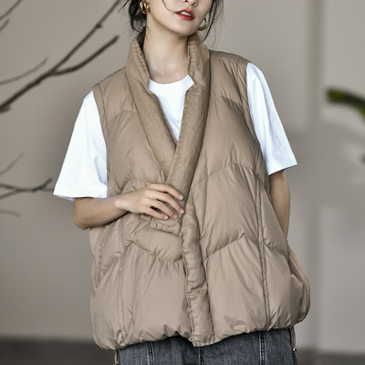 winter Flax Mosaic V-neck Duck Thin section Down Jackets Vest have cash less than that is registered in the accounts Light and thin Down Vest
