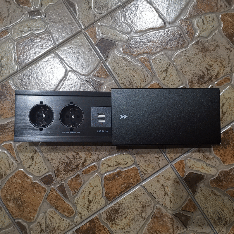 康骏斯侧滑式2位欧规法标插头USB充电台面会议办公桌插|ms