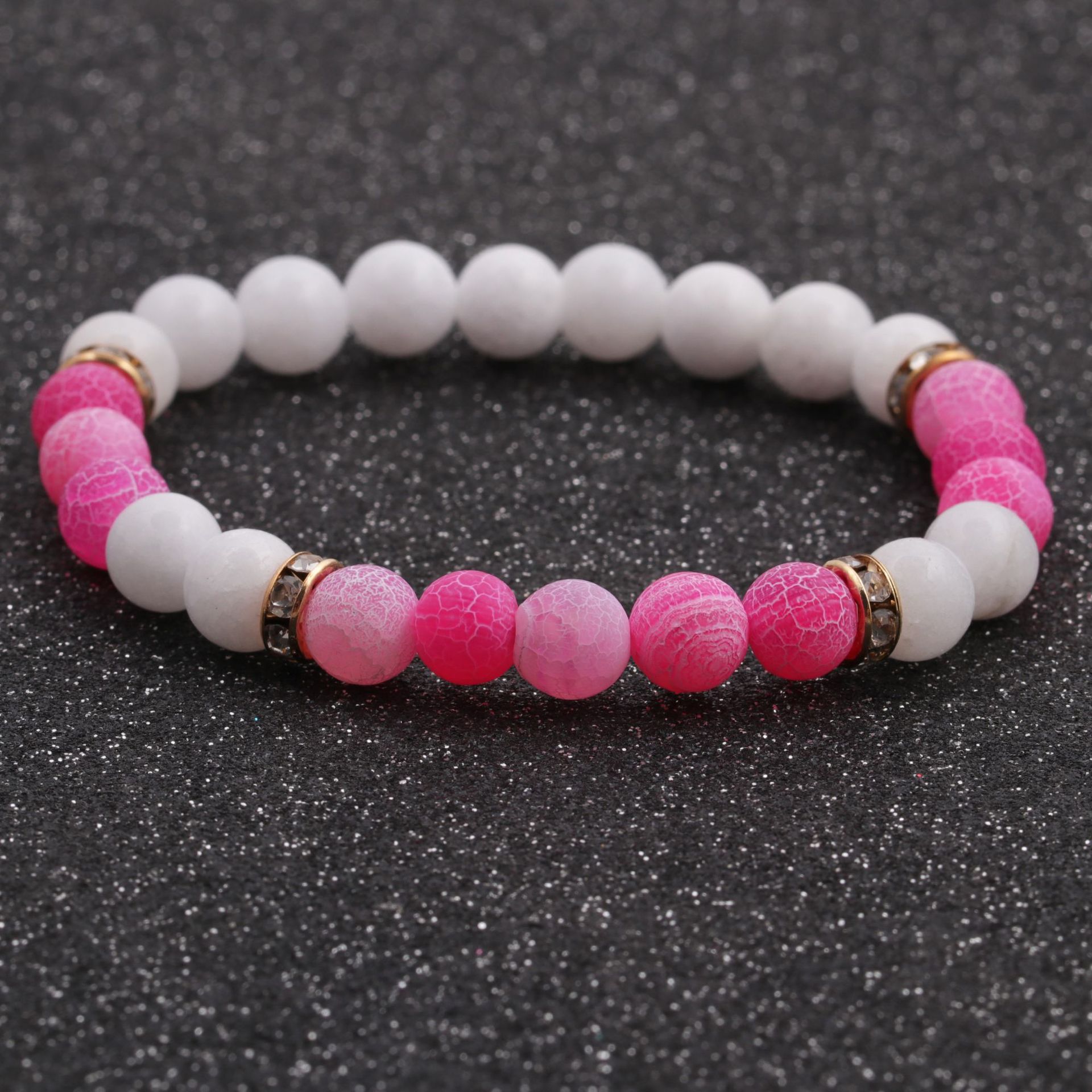 New Hot-selling Accessories 8mm Porcelain White Stone Weathered Stone Beaded Copper Bracelet display picture 3