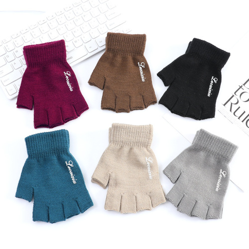 Anti-slip half-finger gloves for men and women in autumn and winter thin knitted wool student writing fingerless half-finger cycling gloves