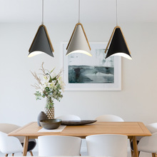 北欧创意简约原木铁艺单头餐吊小波浪客厅餐厅卧室床头工程装饰灯