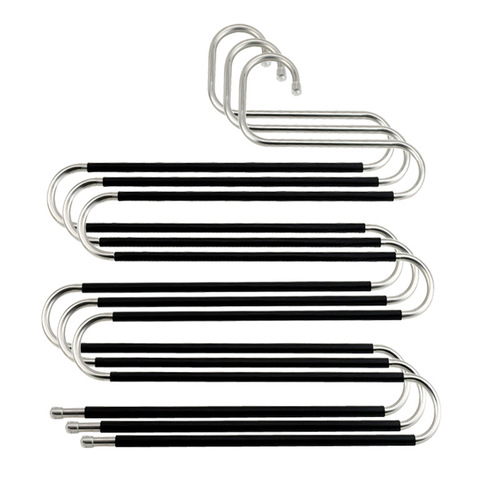 Manufacturer wholesale stainless steel multi-layer anti-slip S-shaped trouser rack multi-functional clothes hanger magic trouser rack five-layer storage trouser rack