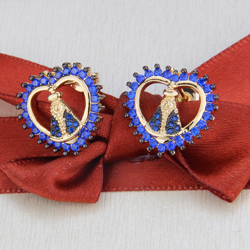 Simple Gold-plated Zircon Heart-shaped Earrings display picture 1