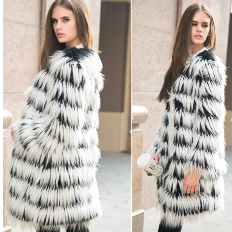 AliExpress explosion models 2020 Europe and America Fur imitation coat Mid length version leather and fur overcoat Black and white stitching Fleece coat