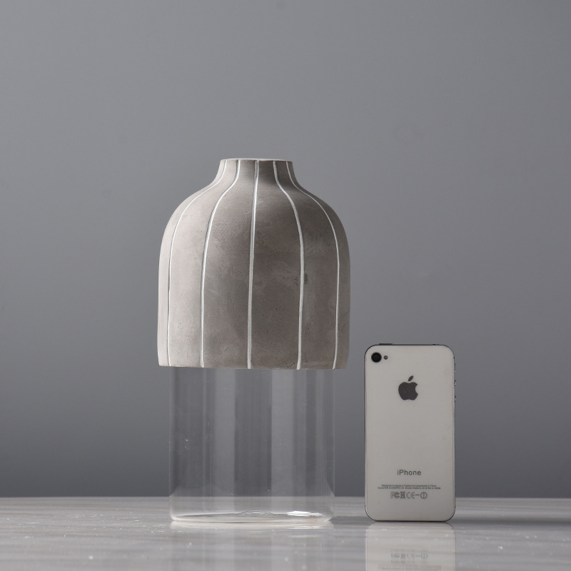 Nordic Style Creative Glass Vase Decoration Living Room Bedroom Dry Flower Cement Flower Vessel Coffee Table Decoration Decoration