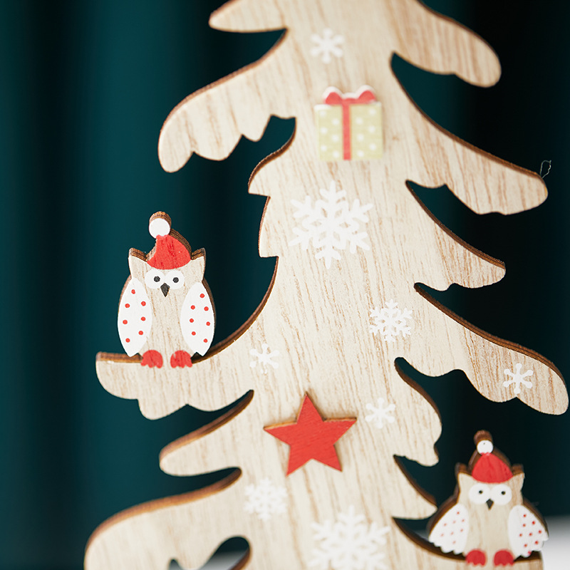 Árbol de Navidad de madera búho adornos de escritorio árbol pequeño hotel centro comercial recepción decoración de oficina adornos creativos