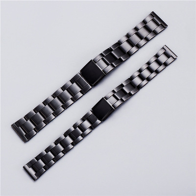 三珠实心不锈钢表带通拿男女男系 潜水表链黑色钢表带20mm 16mm