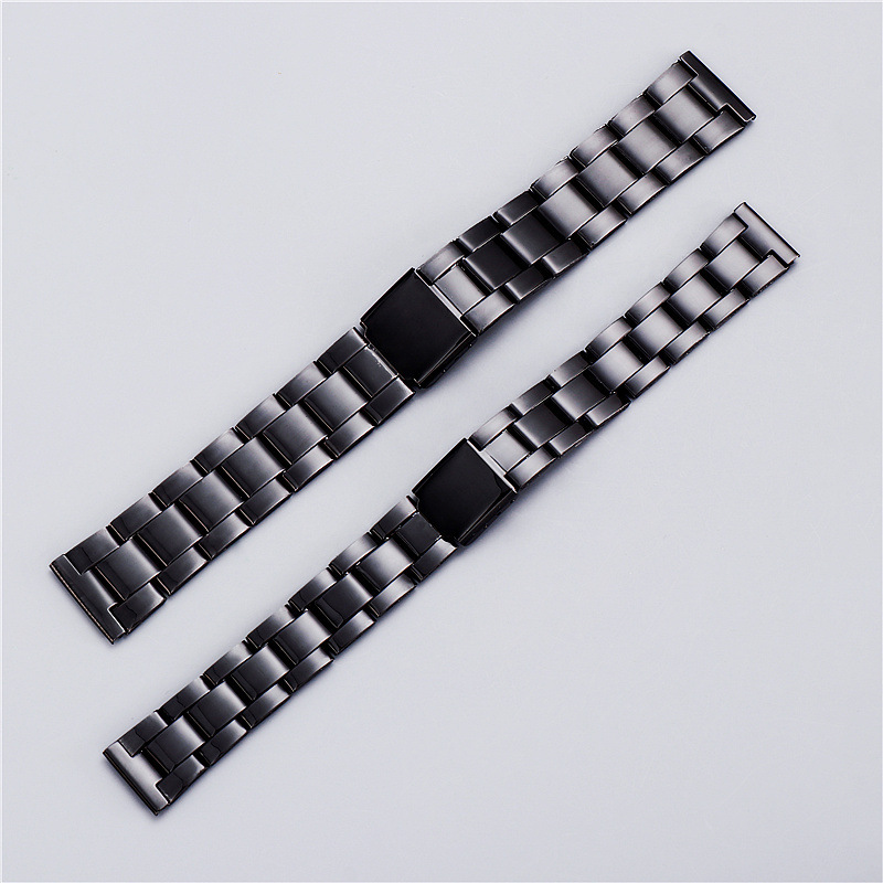 三珠实心不锈钢表带通拿男女男系 潜水表链黑色钢表带20mm 16mm