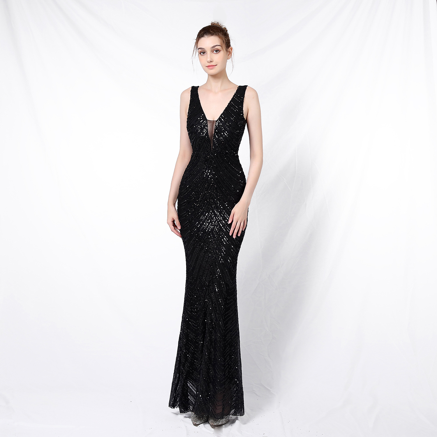 16563#2020 new sequined fishtail gown web celebrity event car model etiquette evening dress