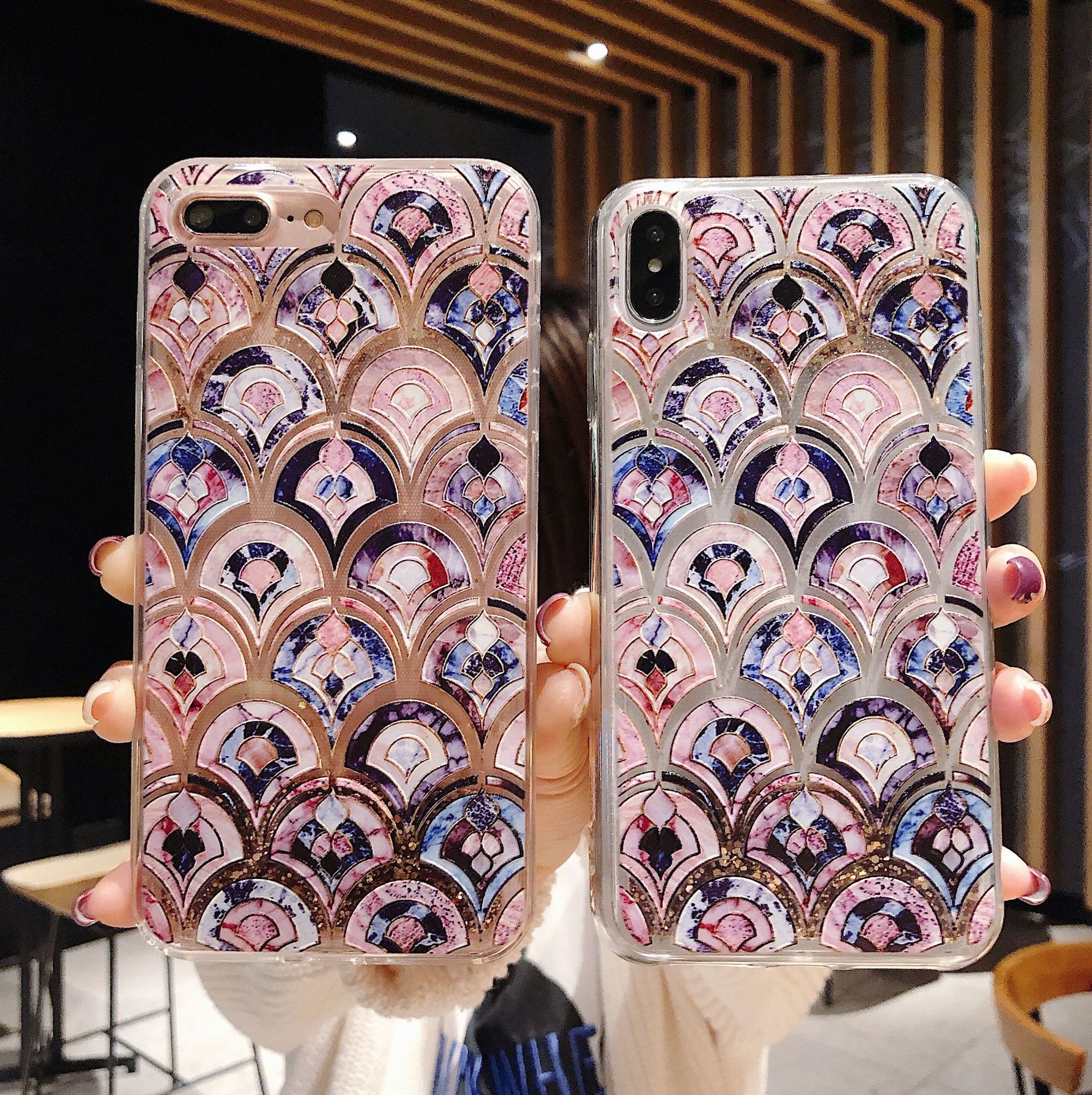 Suitable for iPhone 14 PRO fish scale pink glitter quicksand shell Apple 13 flowing liquid phone case_voghion.com