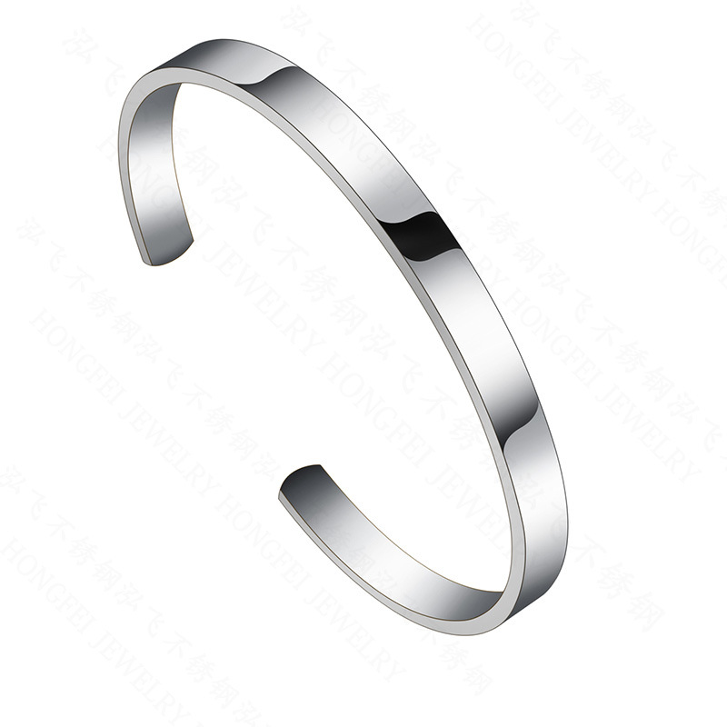 C-shaped 6mm Stainless Steel Smooth Opening Bracelet Ladies Tri-color Personalized Custom Lettering Bracelet display picture 5