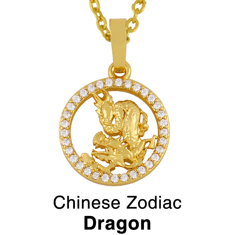 Chinese style 12 zodiac pendant simple diamond animal necklace