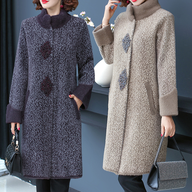Large Mink Cashmere new pattern Winter clothes middle age mom Autumn and winter Mid length version coat Middle and old age Easy thickening overcoat