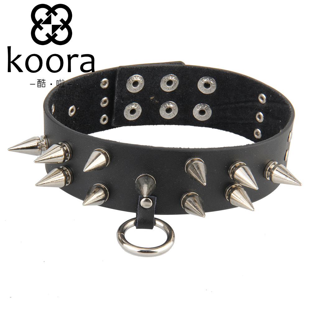 欧美原宿朋克项圈 派对街拍 夜店女郎颈带脖套 铆钉合金吊环项链