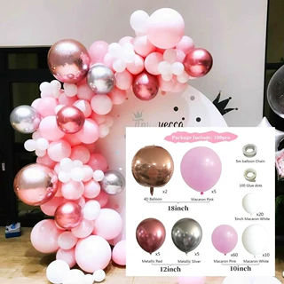 跨境热销马卡龙粉银乳胶气球生日布置派对用品婚庆装饰气球链套装