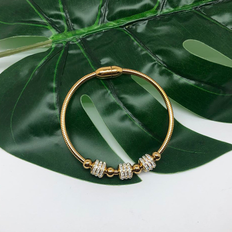 Solid Color Pattern Women'S Gender Inlay Design Fashion Solid Color Stainless Steel Inlay Rhinestones Bangle 1 Piece