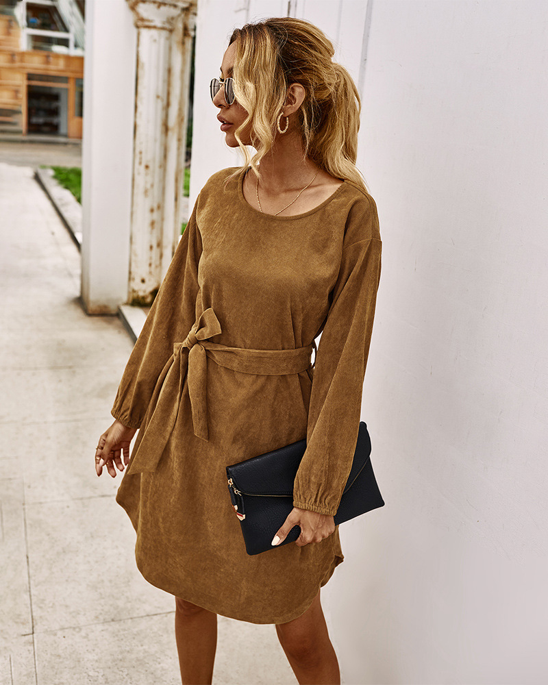 Vestido de pana de manga larga simple de otoño e invierno para mujer AL POR MAYOR NSKA286