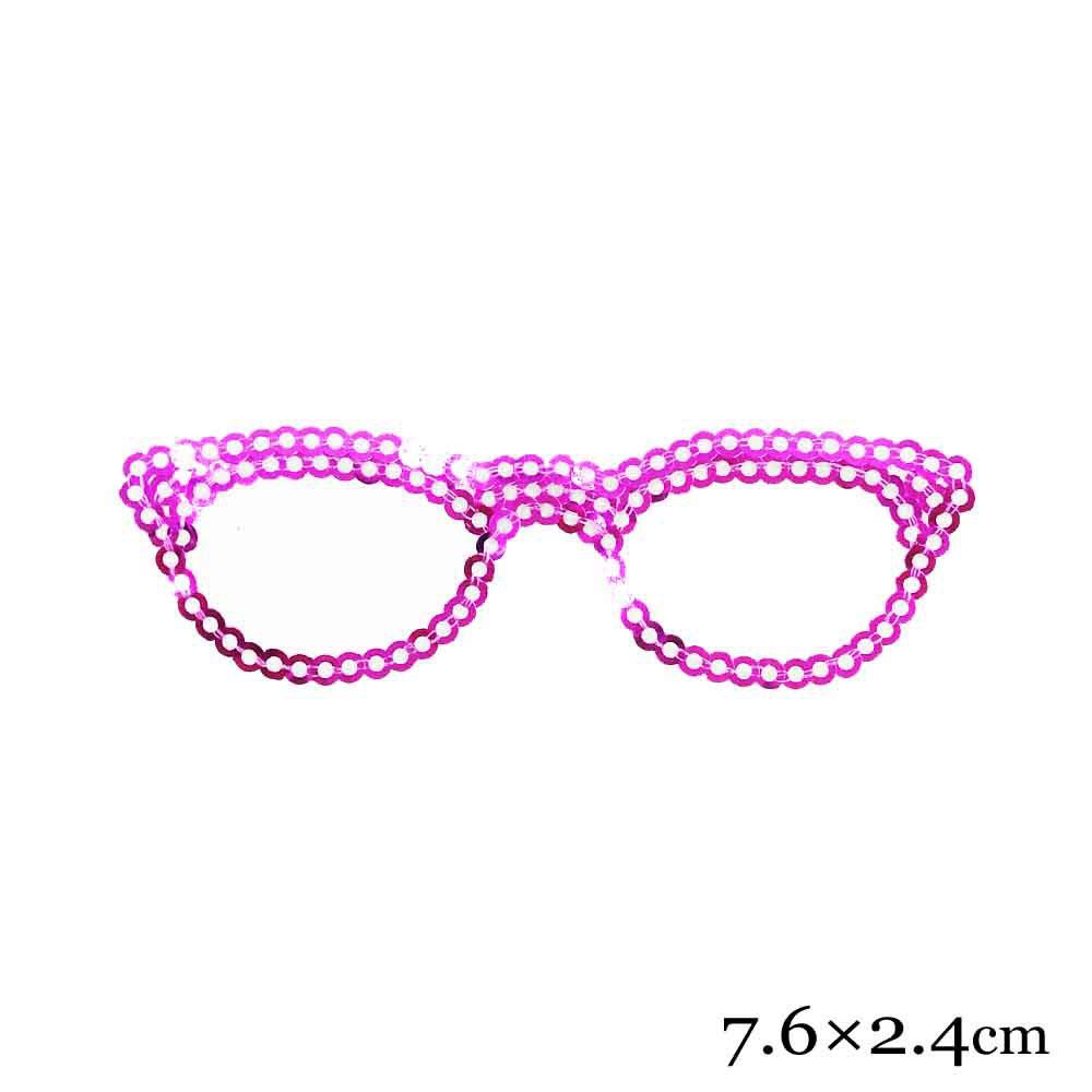 刺绣工厂直销 玫红光片绣花眼镜图案布贴装饰辅料订制