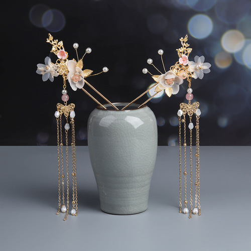 Hanfu Headwear for Women, Ancient Style with Flowing Silks, Hairpin with Gold Color, Hair Comb for Brides, Hair Adornments for Girls, Ethereal Set