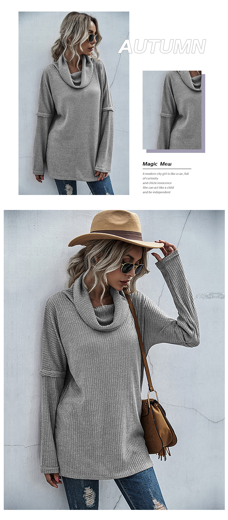 long-sleeved heaps collar knitted sweater nihaostyles wholesale clothing NSYYF86427