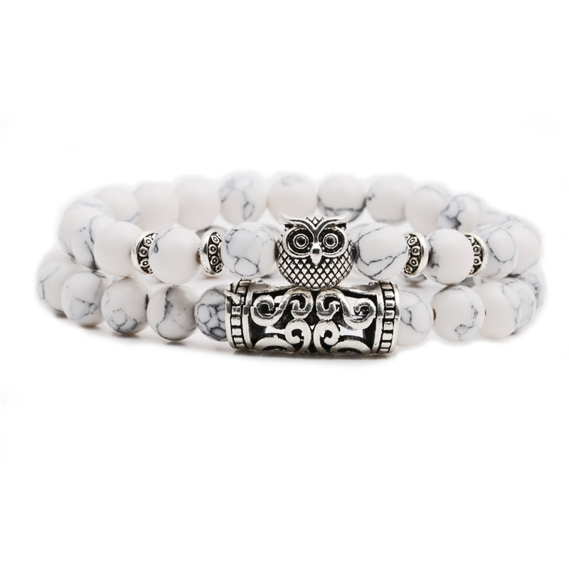 White Turquoise Owl Buddha Head Elbow Set Bracelet Lion Head Ghost Beaded Bracelet display picture 15