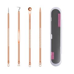 Ailikang Acne Needle Set of 4 for Squeezing and Picking Pimples, Rose Gold, Including Blackhead Needle and Cell Extractor