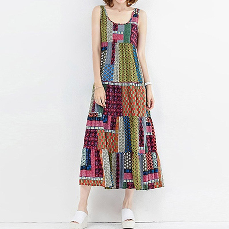 Bohemian Style Printed Big Sleeve Sleeveless Dress NSGMY64460