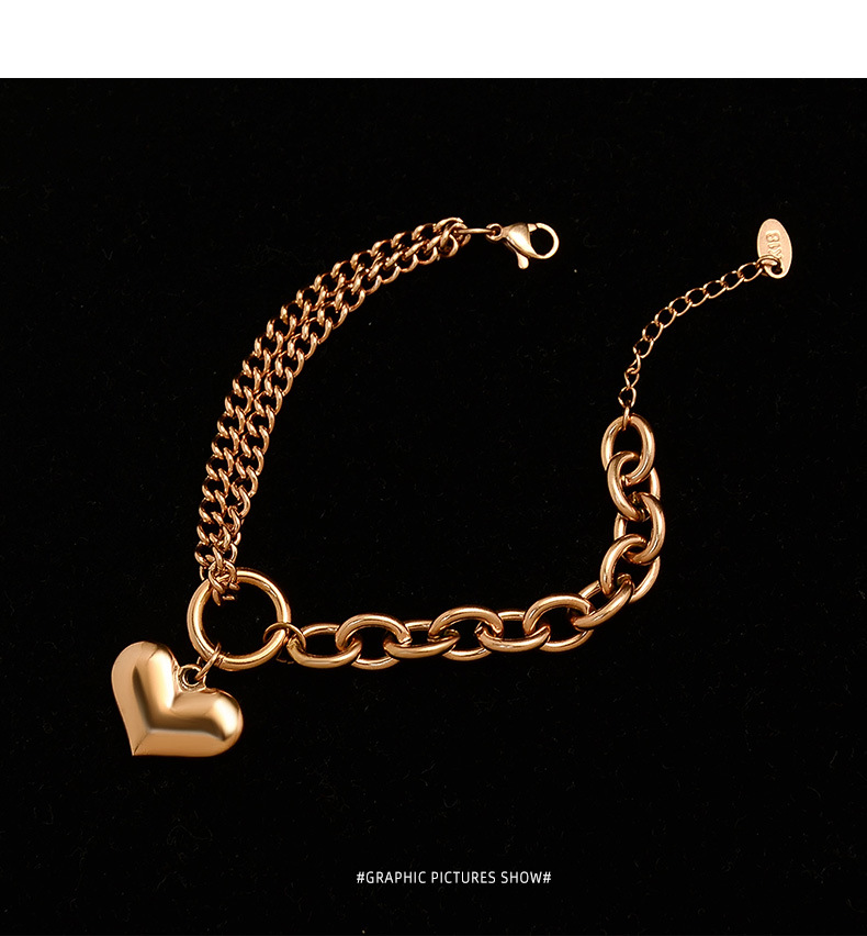 Heavy Rough Flat Love-shaped Wild Heart Titanium Steel Plated 18k Gold Bracelet For Women display picture 15