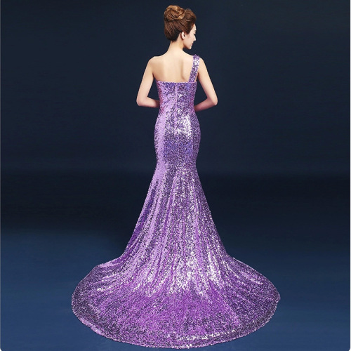 Evening Dresses cocktail party banquet dress vestido de banquete de cóctel Purple one shoulder fishtail evening dress sequined show dress sexy party dress dress