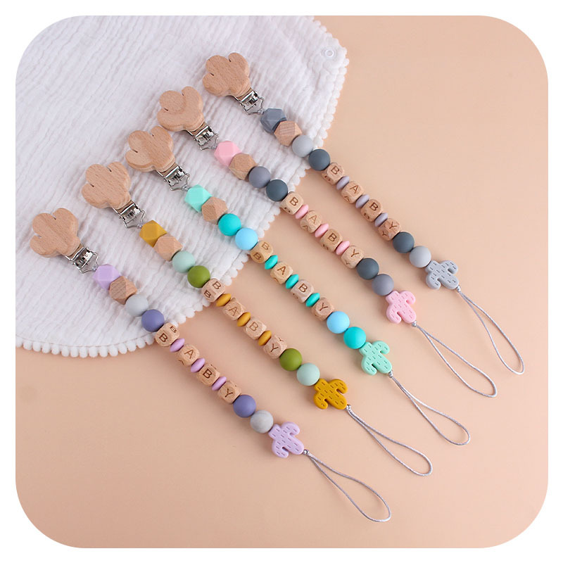 DIY creativo de dibujos animados haya cactus chupete clip de silicona cactus teether nombre del bebé personalizado Cadena de chupete
