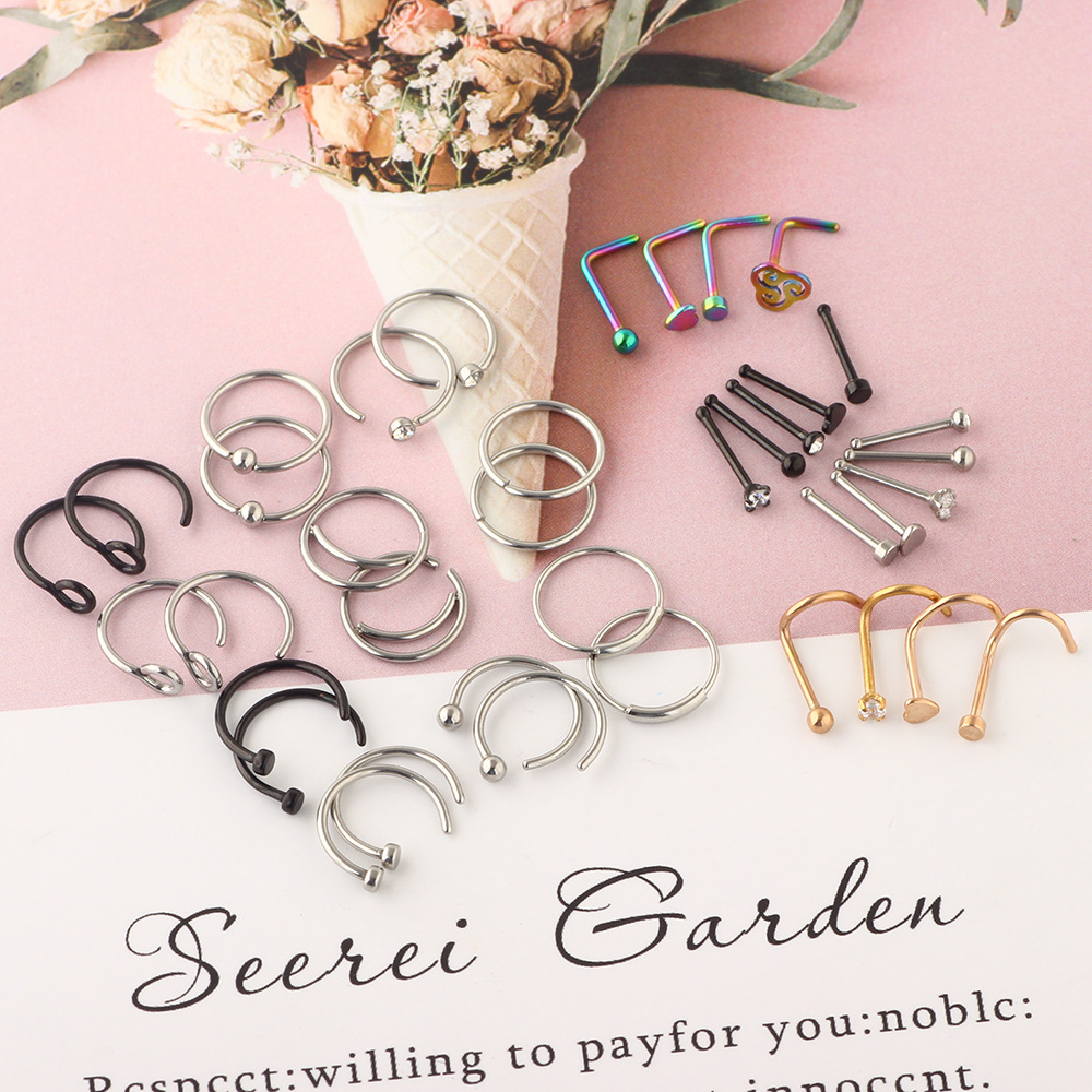 Stainless Steel Nose Ring Set - Geometric Nose Stud Body Piercing Jewelry detail image 7