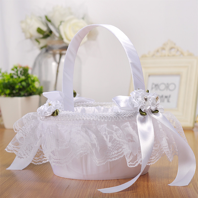 跨境新款西式婚礼花童撒花花篮创意蕾丝花朵篮子手工礼品糖果花蓝