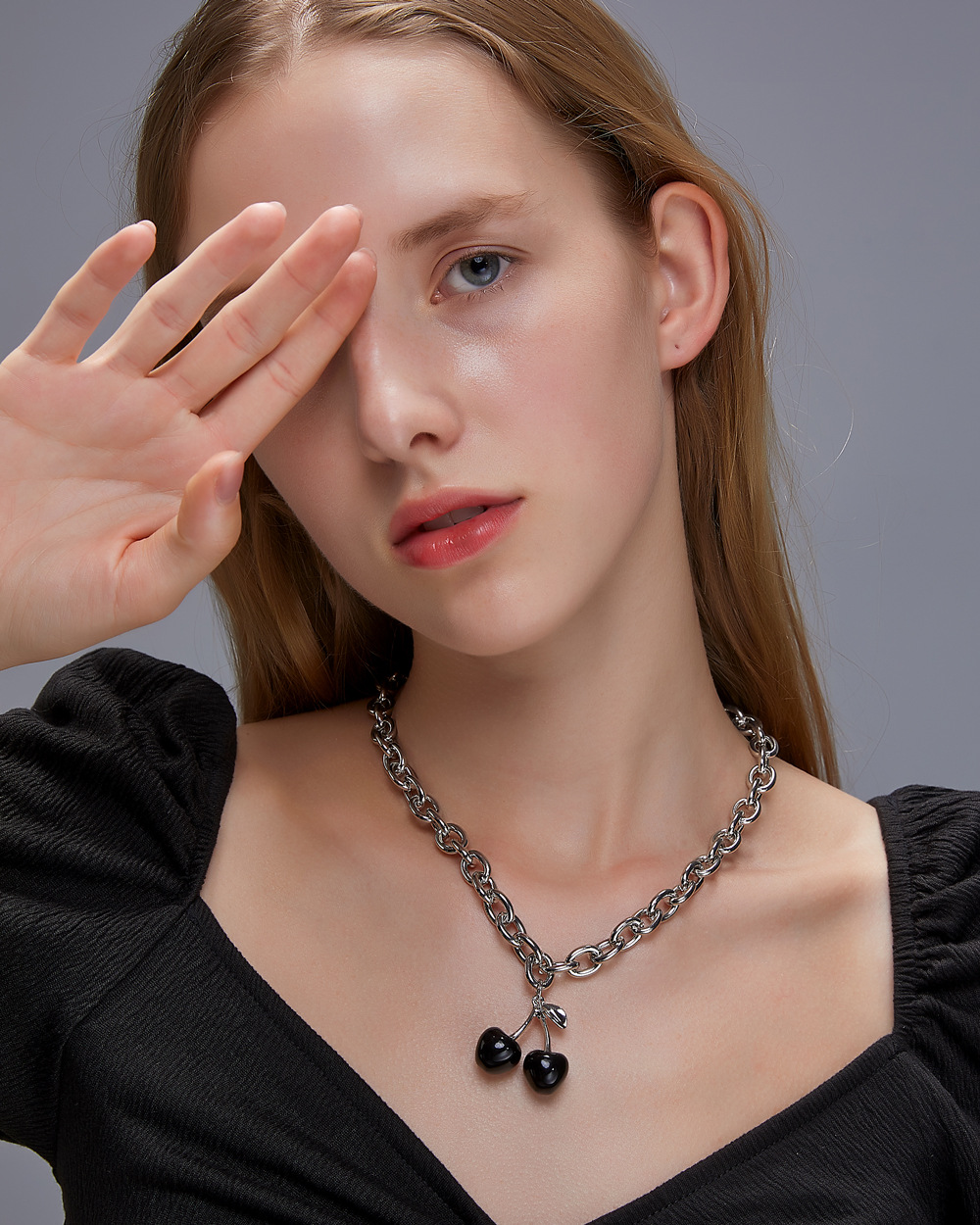 Grenz Überschreitende Halskette, Schwarze Kirsch Kette, Europäische Und Amerikanische Übertriebene Dicke Kette, Eine Schnalle, Halskette, Frucht Choker, Schlüsselbein Kette display picture 2