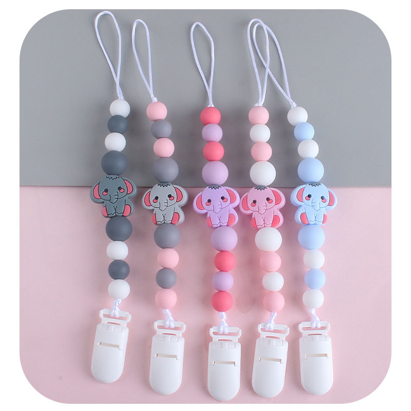 Bebé de plástico chupete clip de bebé calmante silicona elefante chupete cadena anti-gota cadena Amazon nuevo caliente