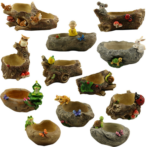 Zakka factory direct sales imitation stone tree wood creative cartoon succulents micro landscape resin flower pot flower holder