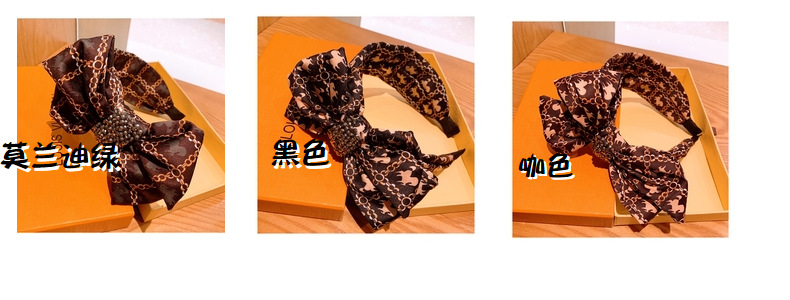 Korean Retro Silk Printing Wild Bow Full Diamond Wide-brimmed Hairpin Wholesale Nihaojewelry display picture 18