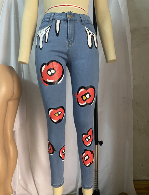 new printed stretch jeans nihaostyle clothing wholesale NSTH69162