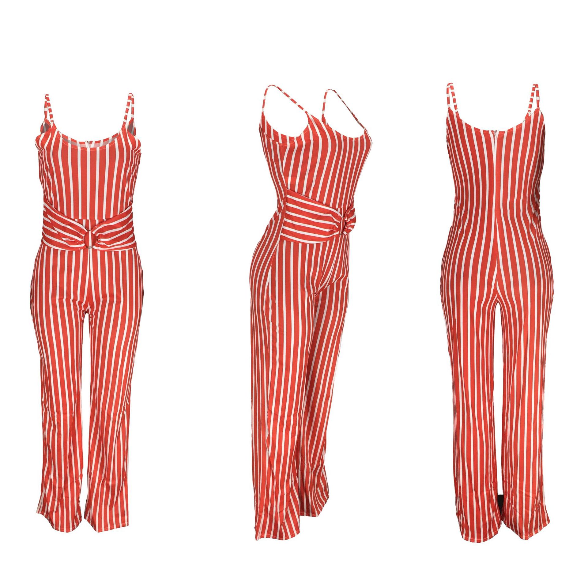 Striped printed suspender jumpsuit NSFZ62374