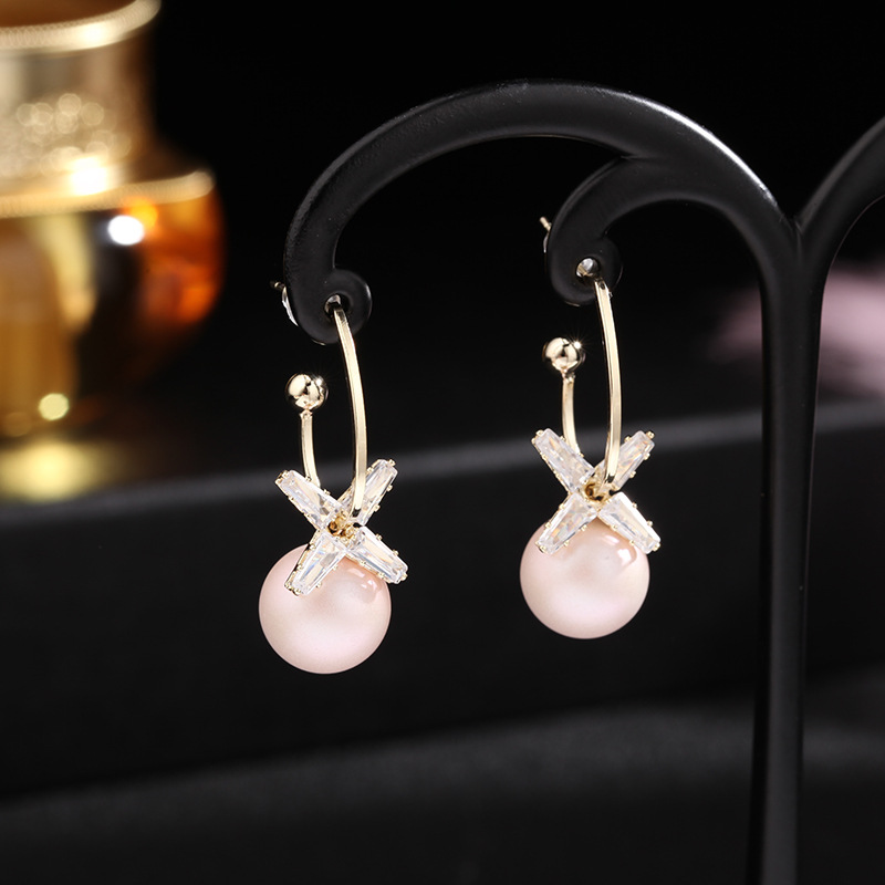 Korea S925 Silver Needle Semi-circular C-shaped Earrings Zircon Flower Earrings Fashion Pearl Earrings Wholesale Nihaojewelry display picture 35