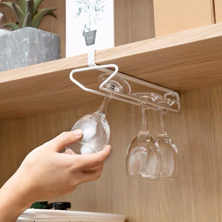 日式单排高脚杯置物架 隔板倒挂式酒杯收纳架 酒吧红酒杯展示用具