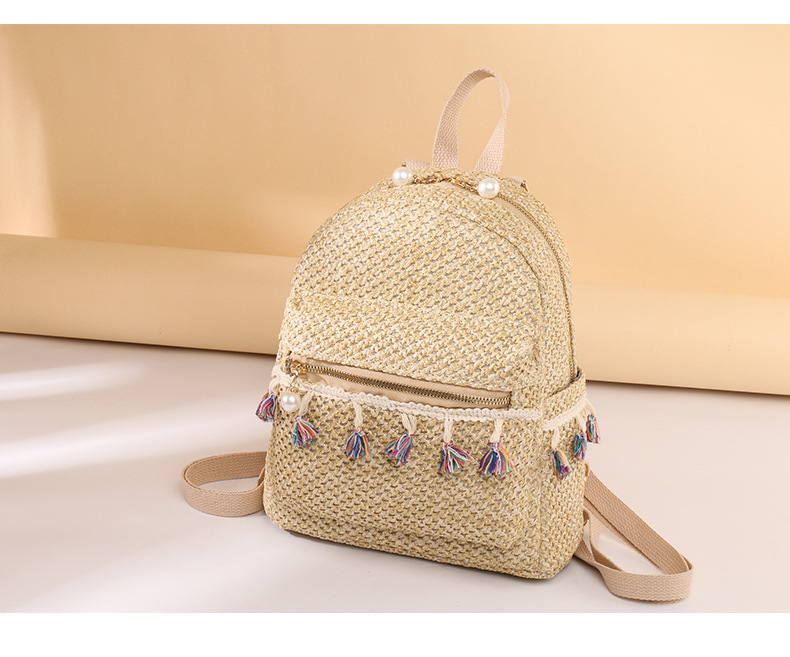 Fringed Straw Woven Backpack display picture 11