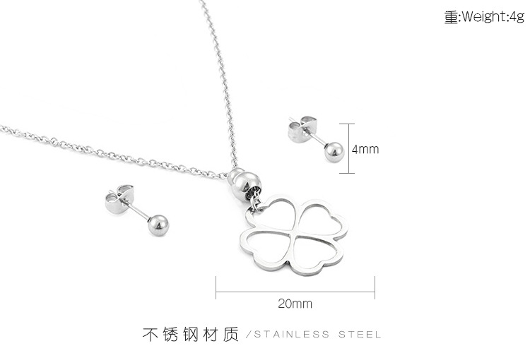simple hollow heart-shaped stainless steel earrings necklace set wholesale Nihaojewelry