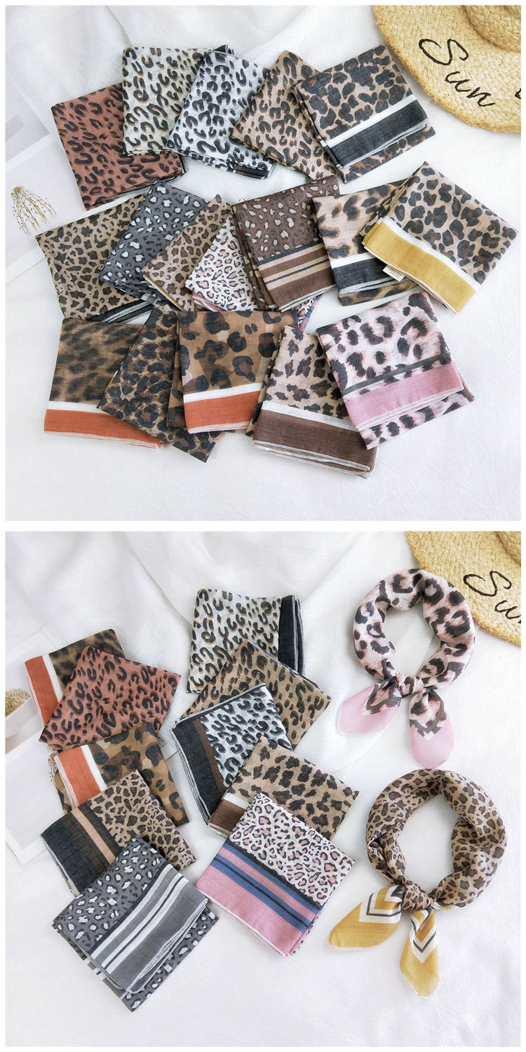 Fashion Leopard Print Cotton Linen Small Square Silk Scarf Wholesale display picture 20