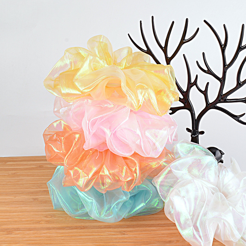15g Weight Festival Occasion Geometric Pattern Women'S Gender White, Pink, Purple, Green, Yellow Color Korean Bright Silk Organza Hair Scrunchies 1