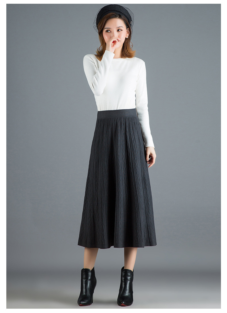 high waist mid-length knitted large swing skirt NSYZ19561