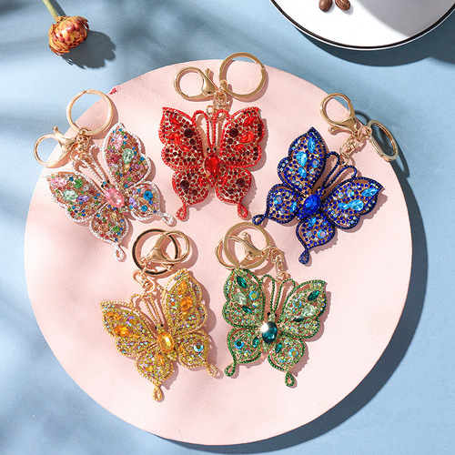 Manufacturer direct for Europe and the United States color set auger key pendant butterfly creative gifts custom key chain