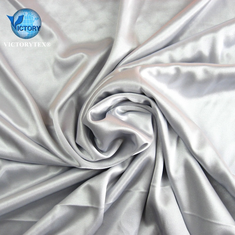 时尚性感爽滑仿真丝绸睡衣面料针织纬编FDY涤纶双面布大有光平布