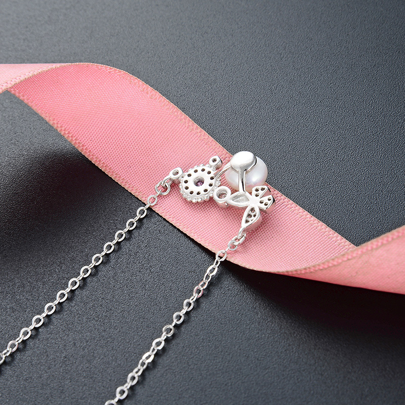 S925 plata esterlina collar de perlas agua dulce para las mujeres luz dulce lujo estilo coreano nicho diamante mariposa colgante redondo cadena clavícula