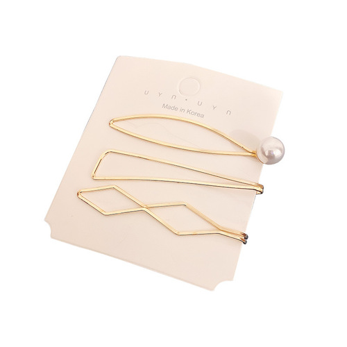 Korean style pearl hairpin Internet celebrity girl side clip one-word hairpin bangs bb clip simple combination headwear